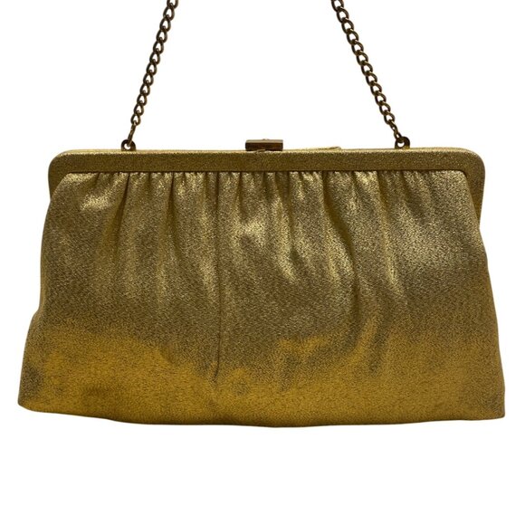 Vintage After Five Women’s Gold Mesh Chain Strap & Rhinestone Bow Accent Clutch - Picture 3 of 8